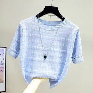 Korean Style Stripe Shirt Short-sleeved Sweater