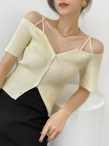 French Cross Sling Strapless Short-sleeved Shirt