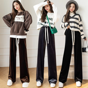 Wide-legged High-waist Drape Loose Drawstring Mopping Pants