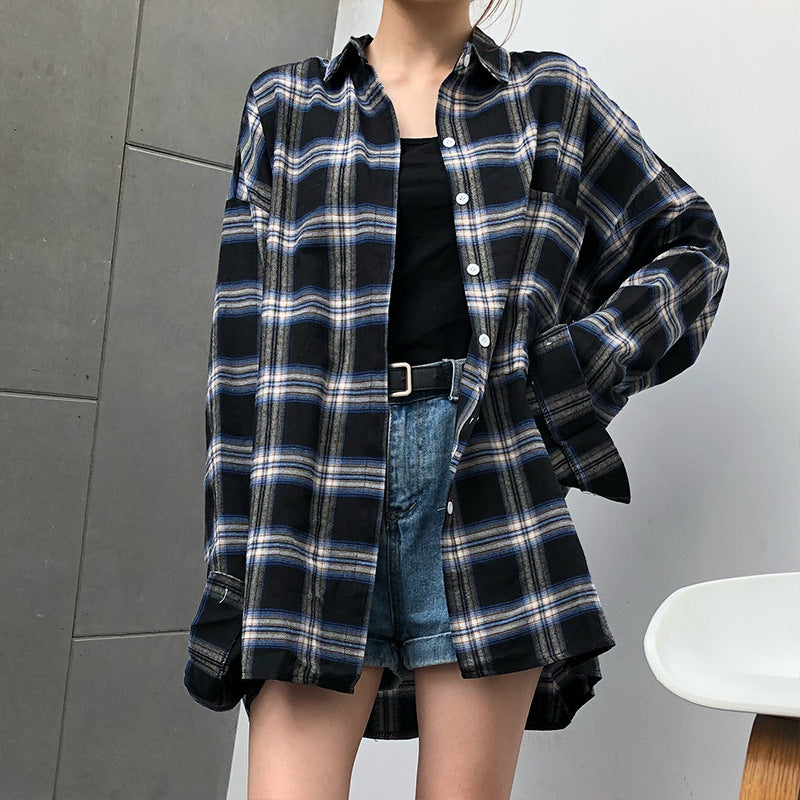 New Trend Hong Kong Style Plaid Outer Wear Shirt