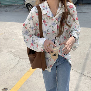 Retro Style Floral Long-sleeved Shirt