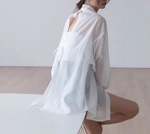Shirt Thin Backless Strap Micro Sheer Sunscreen Shirt