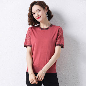Hollow Thin Ice Silk Short-sleeve T-shirt