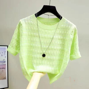 Korean Style Stripe Shirt Short-sleeved Sweater