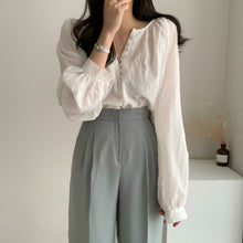 Load image into Gallery viewer, Summer Niche Round Neck Loose Wild Long-sleeved Shirt
