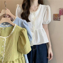 Load image into Gallery viewer, Puff Sleeves Stitching Lace Doll Shirt Shirt
