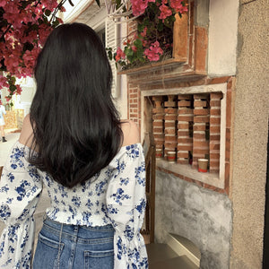 Retro Floral Puff Sleeve Square Collar Long-sleeved Shirt
