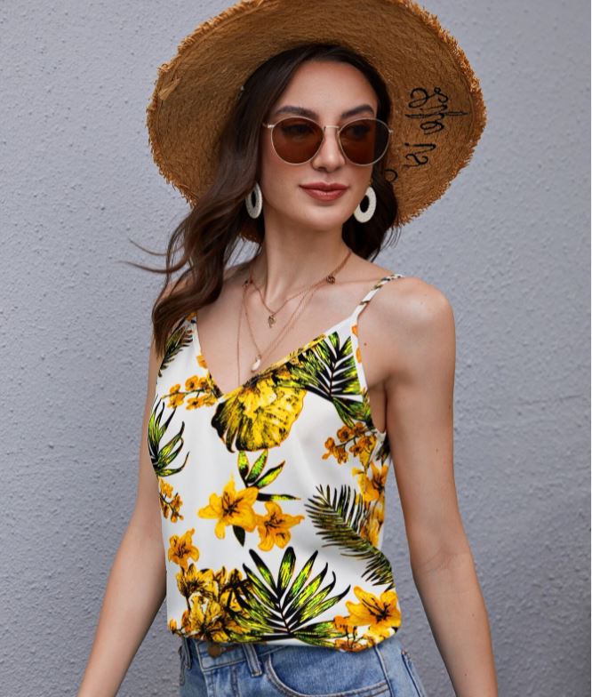 SHEIN Tropical Print Low Back Cami Top