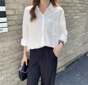 Real Shot Solid Color Outer Wear Long-sleeved Shirt