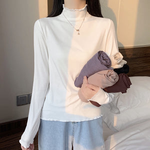Modal Half-High Collar Long-sleeved Thin Shirt
