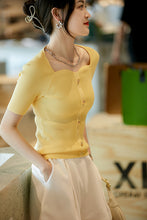 Load image into Gallery viewer, French Seagull Collar Retro Gold Buckle Knitted Top Shirt
