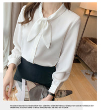Load image into Gallery viewer, Rabbit Ear Bow Tie Long-sleeved Chiffon Polo Shirt
