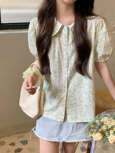 Load image into Gallery viewer, Doll Collar Broken Flowers Retro Summer Shirt

