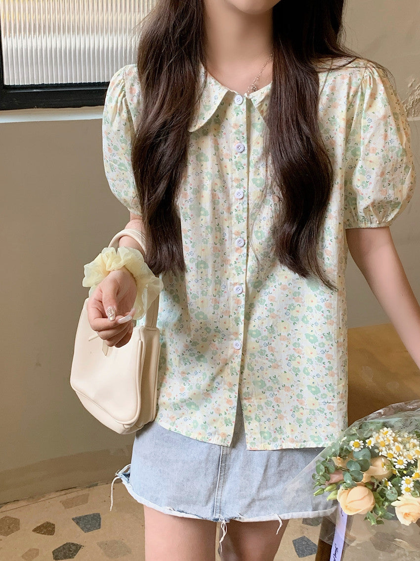 Doll Collar Broken Flowers Retro Summer Shirt