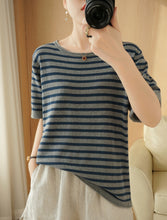Load image into Gallery viewer, Spot Cotton Stripe Knitted Short-sleeved Shirt
