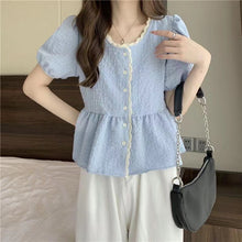 Load image into Gallery viewer, Puff Sleeves Stitching Lace Doll Shirt Shirt
