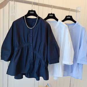 Loose Asymmetric Fold Stitching Doll Shirt