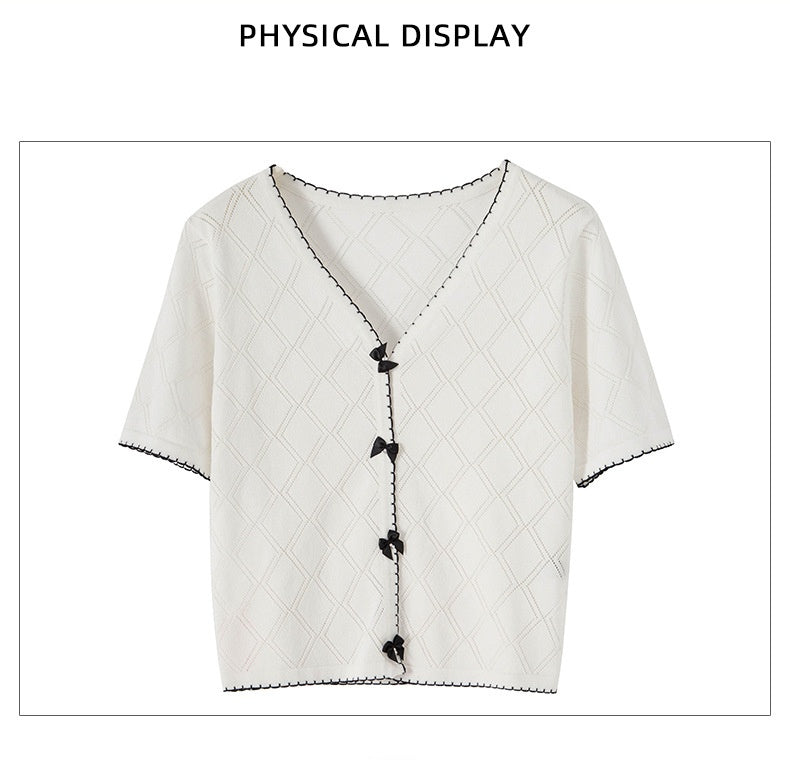Lightweight Short-sleeved V-neck Sweater Shirt