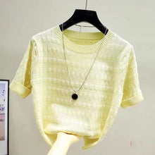 Load image into Gallery viewer, Korean Style Stripe Shirt Short-sleeved Sweater
