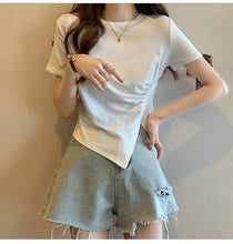 Load image into Gallery viewer, Design sense slit short-sleeved t-shirt slim fit shoulders short T-shirt
