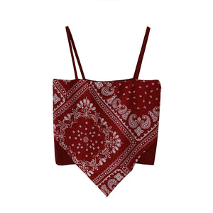 Niche cashew nut flower silk scarf net red inner vest small suspender tube top top outerwear trendy