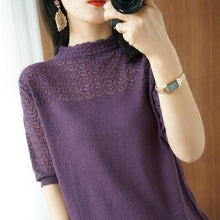 Load image into Gallery viewer, Half-High Hollow Collar Half-sleeved Shirt
