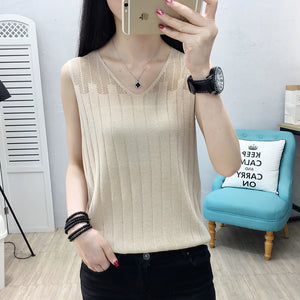 New Style Ice Silk V-neck Hollow Bright Silk