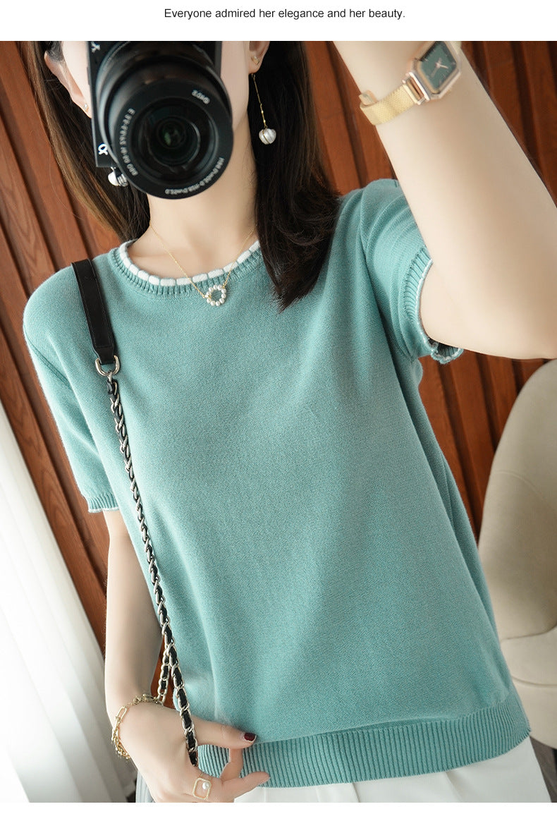Checkered Round Neck Short-sleeved T-shirt
