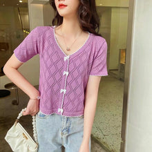 Load image into Gallery viewer, Lightweight Short-sleeved V-neck Sweater Shirt
