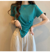 Load image into Gallery viewer, Design sense slit short-sleeved t-shirt slim fit shoulders short T-shirt
