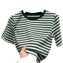 Load image into Gallery viewer, Striped short-sleeved t-shirt loose slimming cotton top
