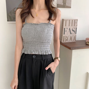 All-match Wrap Chest Top Suspender Ruffled Shirt