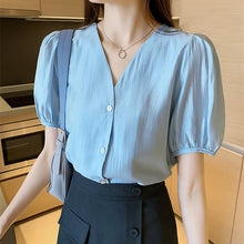 Load image into Gallery viewer, New Korean Retro Puff Sleeve V-neck Wild Shirt
