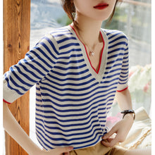 Load image into Gallery viewer, Refreshing Style Silky Lyocell V-neck Knitted T-shirt
