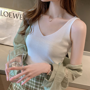 V-neck Summer Camisole Knitted Sleeveless Top Shirt
