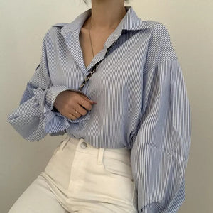 French Niche Autumn Design Pinstriped Polo Shirt