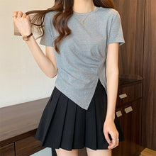 Load image into Gallery viewer, Design sense slit short-sleeved t-shirt slim fit shoulders short T-shirt
