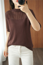 Load image into Gallery viewer, Half-High Hollow Collar Half-sleeved Shirt
