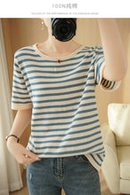 Load image into Gallery viewer, Spot Cotton Stripe Knitted Short-sleeved Shirt
