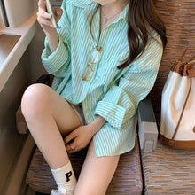 Load image into Gallery viewer, Lapel Striped Mid-Length Thin Sunscreen Polo Shirt
