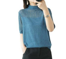 Load image into Gallery viewer, Half-High Hollow Collar Half-sleeved Shirt
