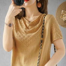 Load image into Gallery viewer, Hollow Round-neck Casual Half-sleeved T-shirt

