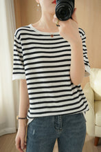 Load image into Gallery viewer, Spot Cotton Stripe Knitted Short-sleeved Shirt
