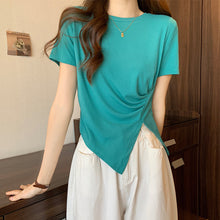 Load image into Gallery viewer, Design sense slit short-sleeved t-shirt slim fit shoulders short T-shirt
