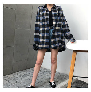 New Trend Hong Kong Style Plaid Outer Wear Shirt