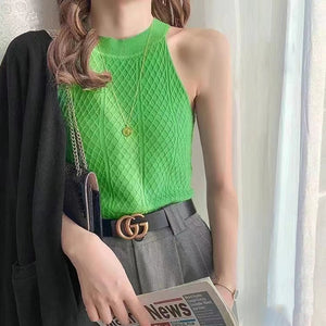Korean version simple foreign style hanging neck slim knitted camisole