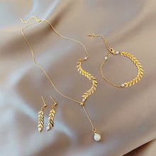 Load image into Gallery viewer, Three-piece Wheat Ear Pearl Necklace Jewelry Set
