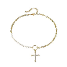 Load image into Gallery viewer, Cross Collarbone Chain Pearl Necklace
