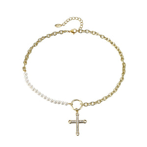 Cross Collarbone Chain Pearl Necklace