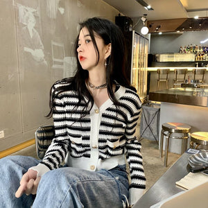 Trendy Striped Long-sleeved Cardigan Sweater